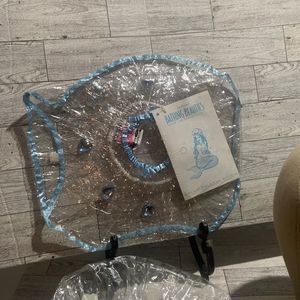 Clear vinyls shower caps with hearts and ribbon Blue or Cream